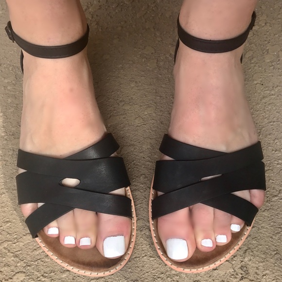 1 left!! Vegan Leather Ankle Strap Flat Sandal - Picture 2 of 5